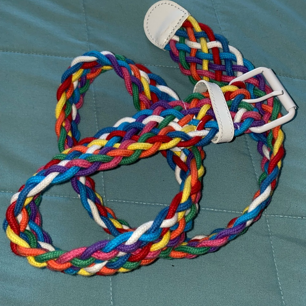 Vintage 80s Multicolor Rainbow Woven Braided Cotton  Belt Women's 37”
